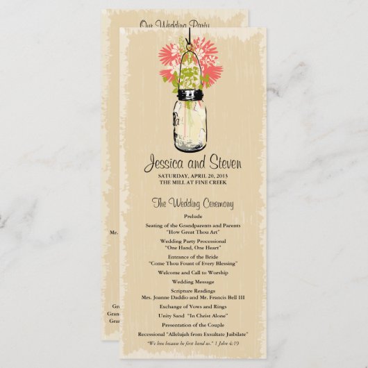  Mason Jar en Wildflowers Programma Programmakaart (Voorkant / Achterkant)