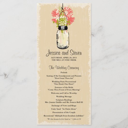Mason Jar en Wildflowers Programma Programmakaart (Voorkant)