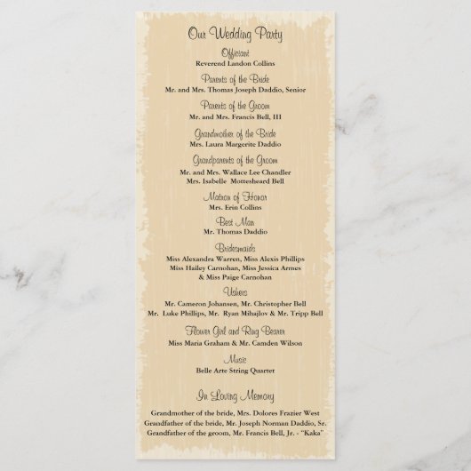 Mason Jar en Wildflowers Programma Programmakaart (Achterkant)