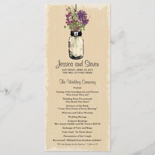  Mason Jar en Wildflowers Programma Programmakaart (Voorkant)