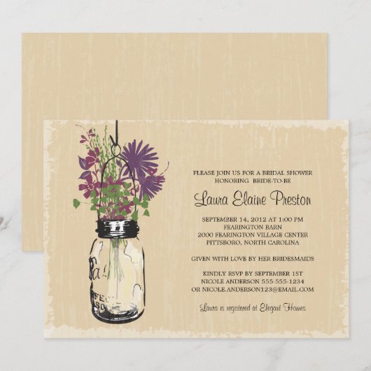  Mason Jar en Wildflowers Vrijgezellenfeest Kaart (Voorkant / Achterkant)