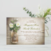 Mason jar en witte bloemen bruiloft uitnodigingen (Staand voorkant)