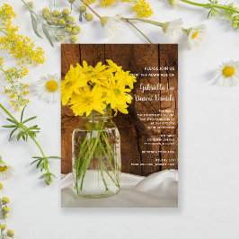 Mason Jar en Yellow Daisies Country Barn Wedding Kaart
