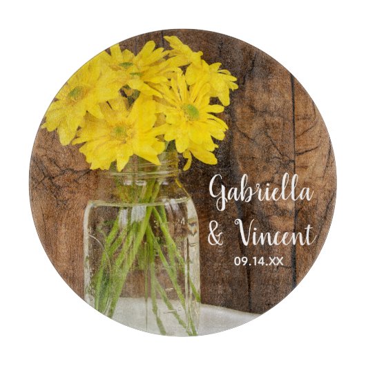 Mason Jar en Yellow Daisies Country Barn Wedding Snijplank (Voorkant)
