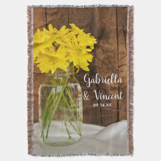Mason Jar en Yellow Daisies Country Wedding Deken (Voorkant Verticaal)
