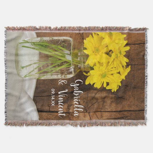 Mason Jar en Yellow Daisies Country Wedding Deken (Voorkant)