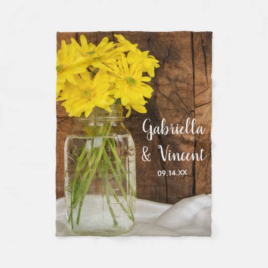 Mason Jar en Yellow Daisies Country Wedding Fleece Deken (Voorkant)