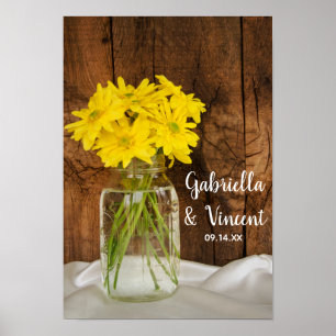Mason Jar en Yellow Daisies Wedding Poster
