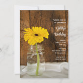 Mason Jar en Yellow Daisy Barn Birthday Party Kaart (Voorkant)