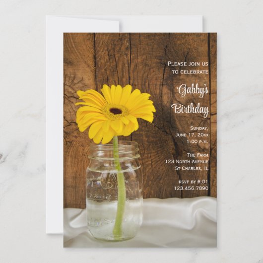 Mason Jar en Yellow Daisy Barn Birthday Party Kaart (Voorkant)