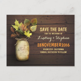 Mason Jar & Fall Leaves Save the Date briefkaart