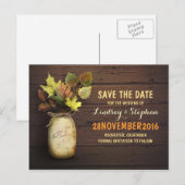 Mason Jar & Fall Leaves Save the Date briefkaart (Voorkant / Achterkant)