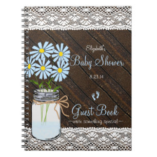Mason Jar Faux Lace Blue Baby shower Guest Book- Notitieboek