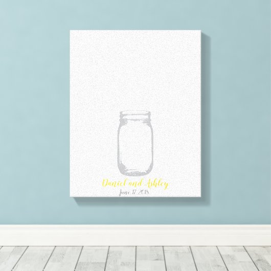 Mason Jar Fire Flies Weddenschap Fingerprint Guest Canvas Afdruk (Insitu (Houten vloer))