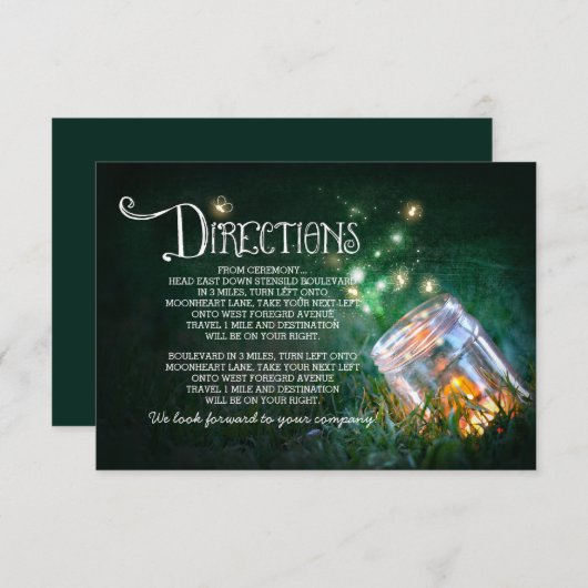 Mason Jar Fireflies Bruiloft routebeschrijving kaa Informatiekaartje (Voorkant / Achterkant)