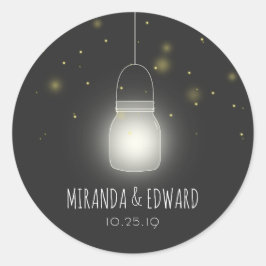 Mason Jar Fireflies Custom Bruiloft Save the Date Ronde Sticker