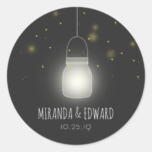 Mason Jar Fireflies Custom Bruiloft Save the Date Ronde Sticker