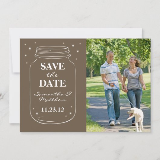 Mason Jar Fireflies Foto Save the Date Brown (Voorkant)