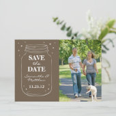 Mason Jar Fireflies Foto Save the Date Brown (Staand voorkant)
