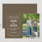 Mason Jar Fireflies Foto Save the Date Brown (Voorkant / Achterkant)