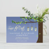 Mason Jar Fireflies Oak Tree Save the Date (Staand voorkant)