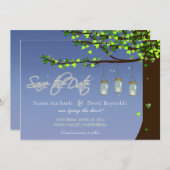 Mason Jar Fireflies Oak Tree Save the Date (Voorkant / Achterkant)