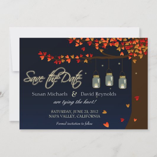 Mason Jar Fireflies Oak Tree Save the Date (Voorkant)