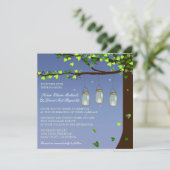 Mason Jar Fireflies Oak Tree Weddenschap Kaart (Staand voorkant)