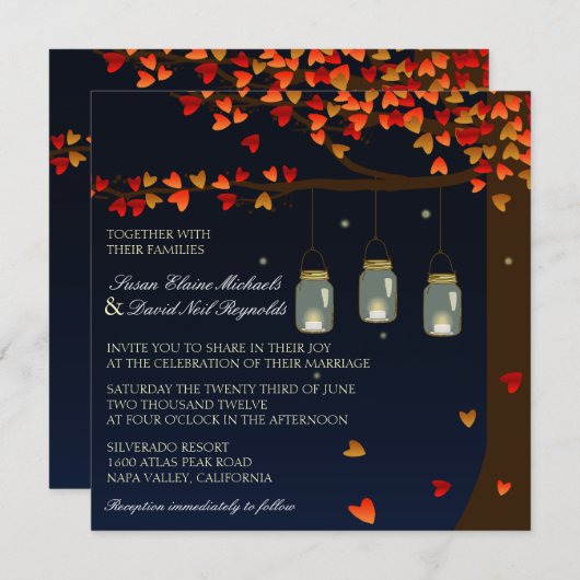 Mason Jar Fireflies Oak Tree Weddenschap Kaart (Voorkant / Achterkant)