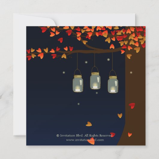 Mason Jar Fireflies Oak Tree Weddenschap Kaart (Achterkant)