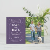 Mason Jar Fireflies Photo Save the Date Paars (Staand voorkant)