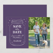 Mason Jar Fireflies Photo Save the Date Paars (Voorkant / Achterkant)