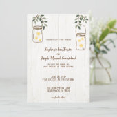 Mason Jar & Fireflies Rustic Wedding Invitations Kaart (Staand voorkant)