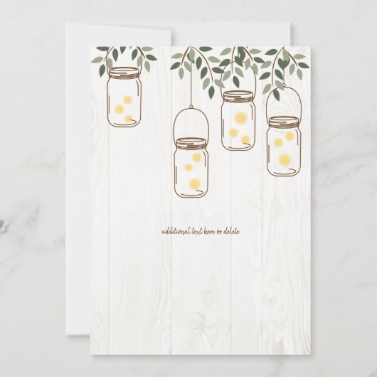 Mason Jar & Fireflies Rustic Wedding Invitations Kaart (Achterkant)