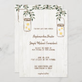 Mason Jar & Fireflies Rustic Wedding Invitations Kaart (Voorkant / Achterkant)