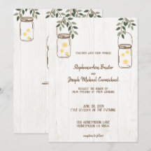 Mason Jar & Fireflies Rustic Wedding Invitations