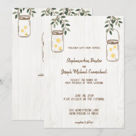 Mason Jar & Fireflies Rustic Wedding Invitations Kaart