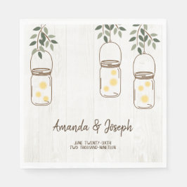 Mason Jar & Fireflies Rustic Wedding Napkins Servet