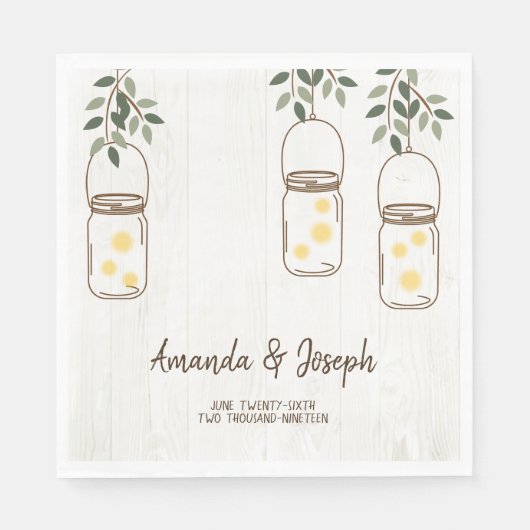 Mason Jar & Fireflies Rustic Wedding Napkins Servet (Voorkant)