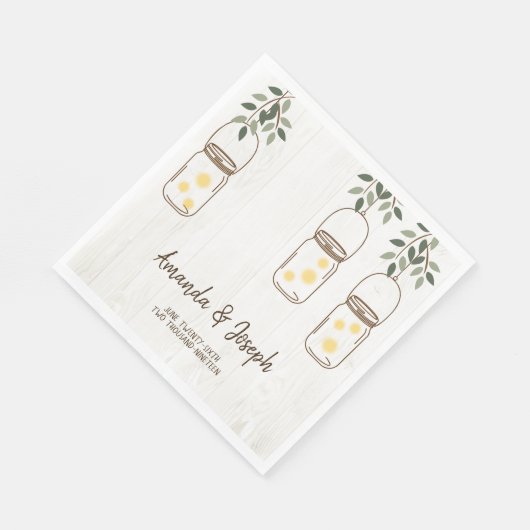 Mason Jar & Fireflies Rustic Wedding Napkins Servet (Hoek)
