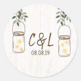 Mason Jar & Fireflies Rustic Wedding Ronde Sticker