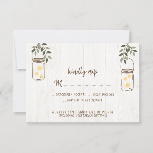 Mason Jar & Fireflies Rustic Wedding RSVP-kaarten RSVP Kaartje (Voorkant)
