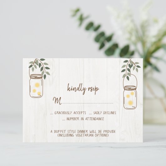 Mason Jar & Fireflies Rustic Wedding RSVP-kaarten RSVP Kaartje (Staand voorkant)