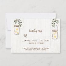 Mason Jar & Fireflies Rustic Wedding RSVP-kaarten