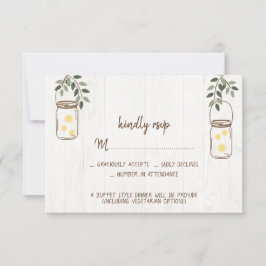 Mason Jar & Fireflies Rustic Wedding RSVP-kaarten RSVP Kaartje
