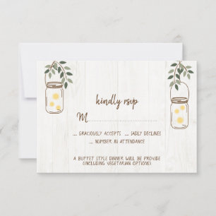 Mason Jar & Fireflies Rustic Wedding RSVP-kaarten RSVP Kaartje