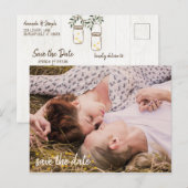 Mason Jar & Fireflies Rustic Wedding Save the Date Aankondigingskaart (Voorkant / Achterkant)