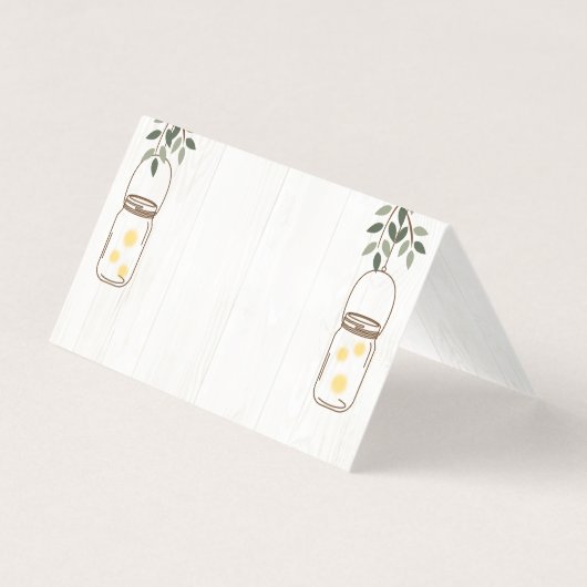 Mason Jar & Fireflies Rustic Wedding Table No. Visitekaartje (Achterkant)