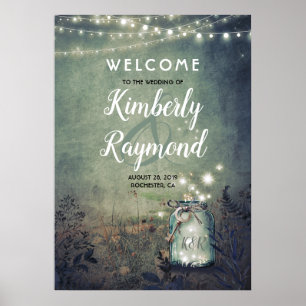 Mason Jar Fireflies Rustic Wedding Welcome Sign Poster