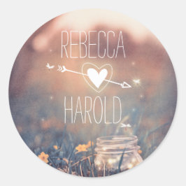 Mason Jar Fireflies Rustieke bruiloft Ronde Sticker